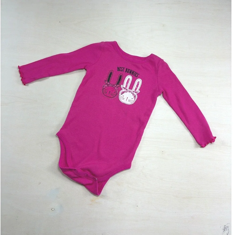 Okie Dokie Magenta Pink Ribbed Best Bunnies Long Sleeve Bodysuit 18M